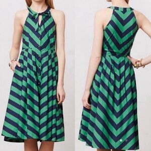 Anthropologie Girls from Savoy Green Stripe Dress Size 4